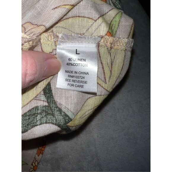 Women’s Linen Blend Floral Tie Front Blouse Top Large - Picture 9 of 9